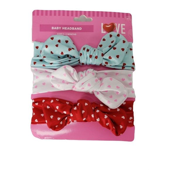 Infant Baby Soft‎ Valentines Hearts Headband Bow 3 Pack heart pink blue red - Picture 1 of 6